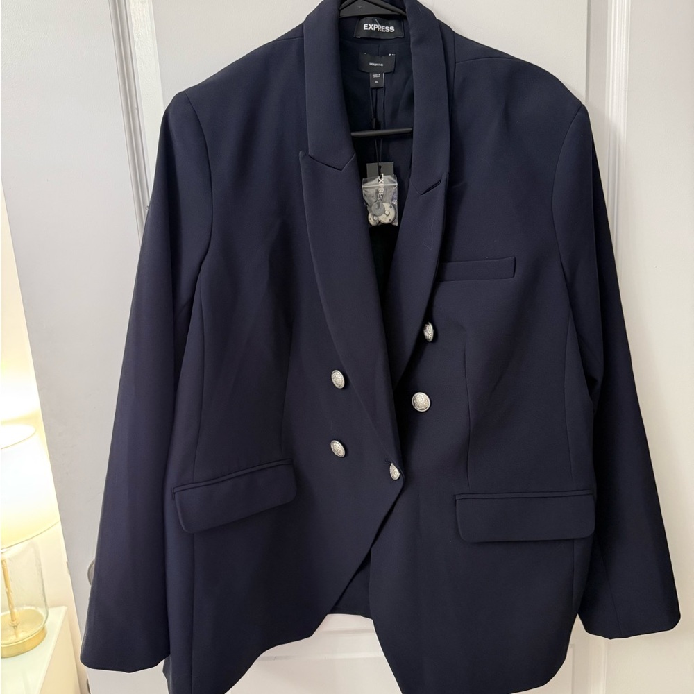 Express Midnight Blue Blazer with silver Buttons. Balmain style.